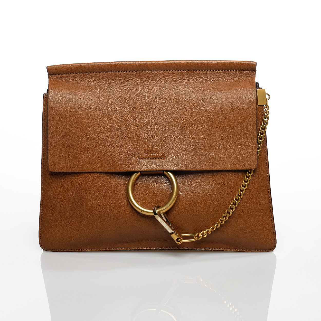 Chloe - Brown Leather Large Faye Clutch Bag